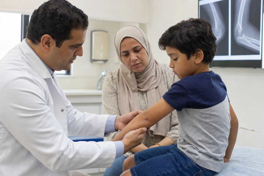 مركز د.ماهر القمحاوي لجراحة العظام والمفاصل كسر فوق اللقمتين عند الأطفال: الأعراض والعلاج ومتى تحتاج الإصابة إلى تدخل عاجل؟