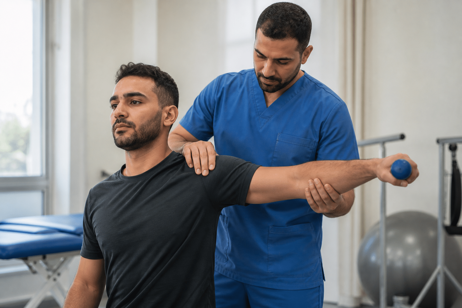 جلسة علاج طبيعي بعد علاج خلع الكتف المتكرر