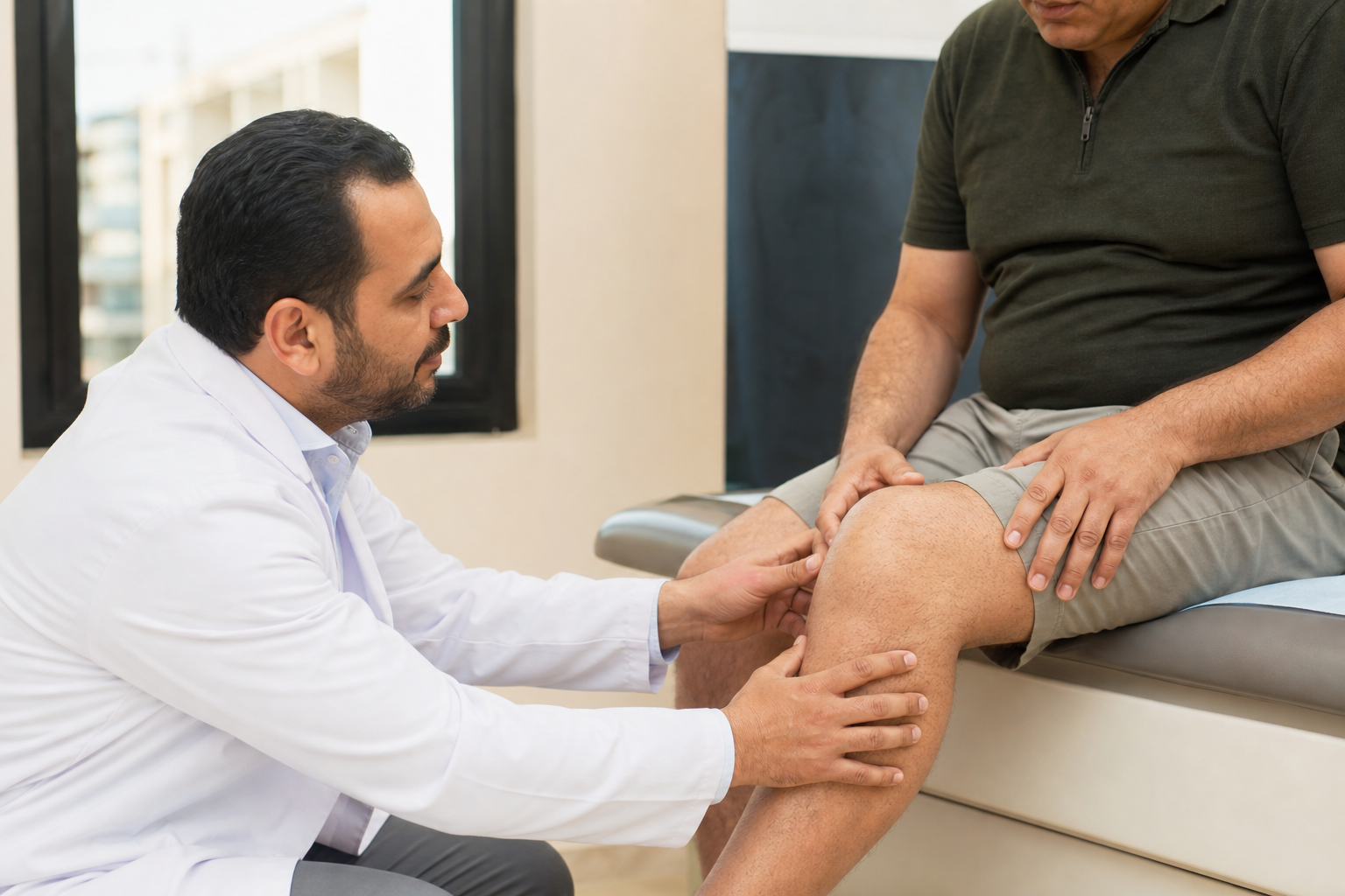 فحص تورم الركبة داخل عيادة عظام