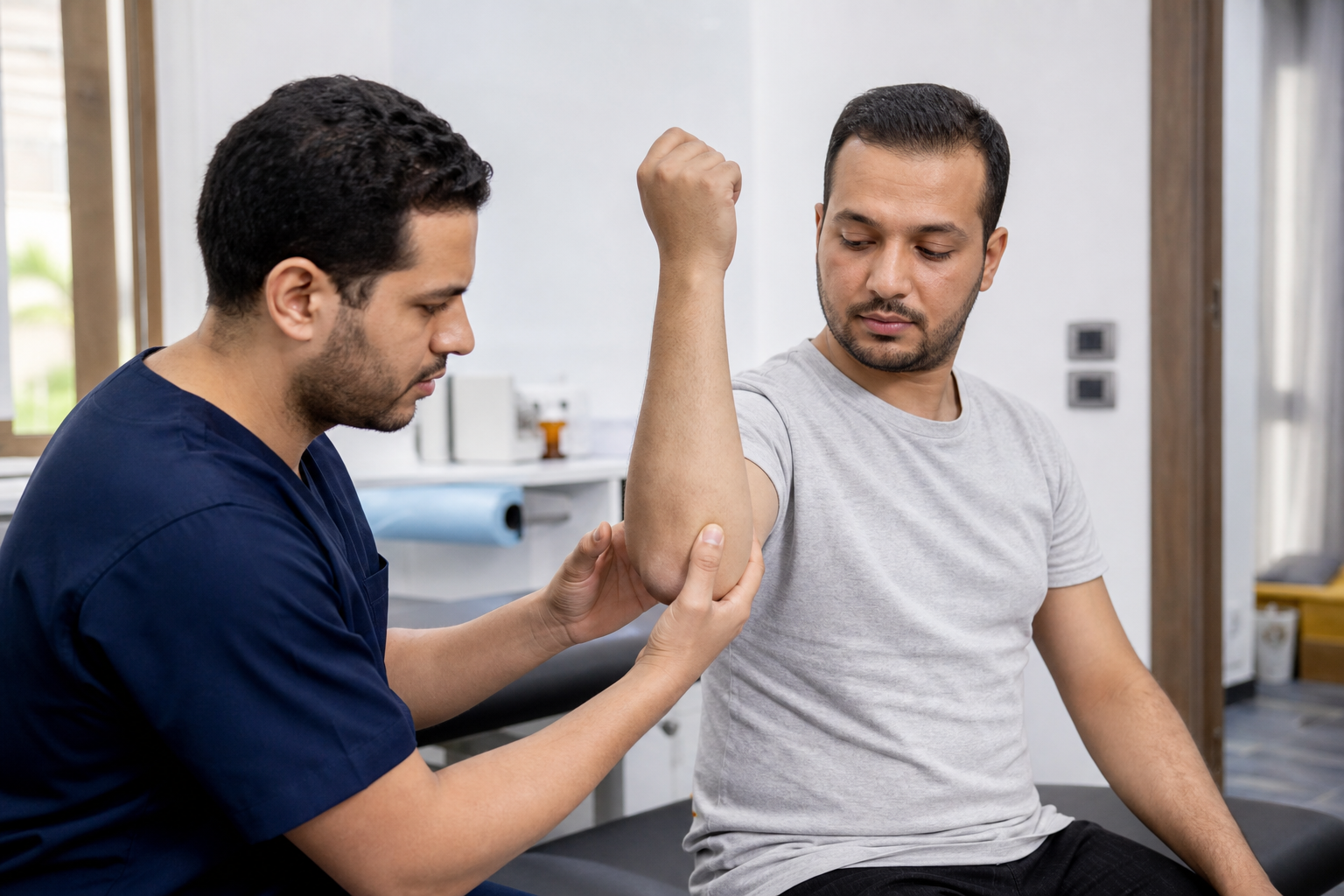 متابعة تأهيل وحركة الكوع بعد علاج كسر رأس الكعبرة